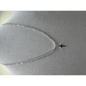 Silver Tone Double Chain Cross Necklace. B54